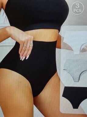 Share 3pcs Solid-color Ribbed High-waisted Shaping Belly Tightening Women pantie